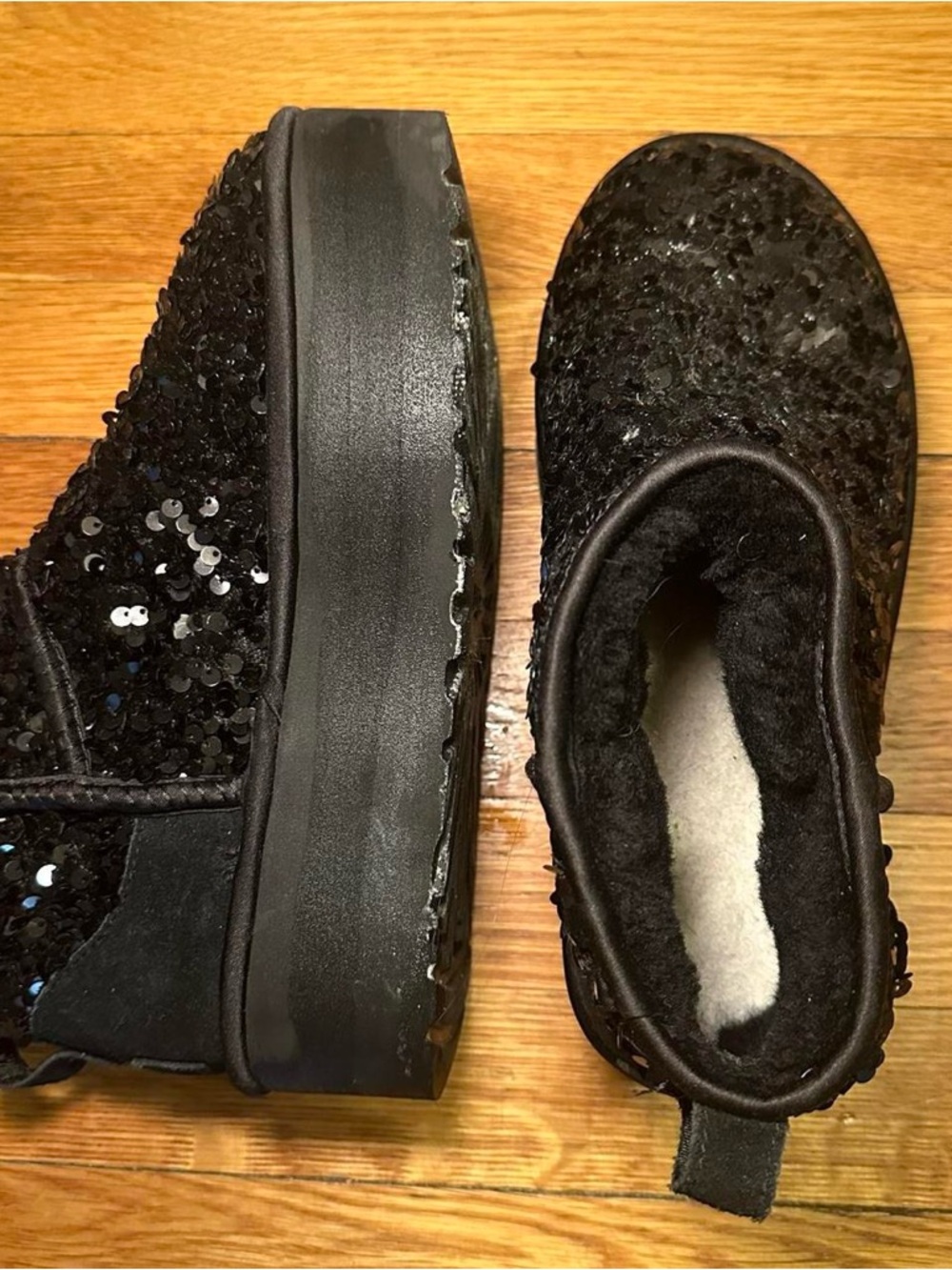 UGG Black Sequin Platform Slip-On Clogs